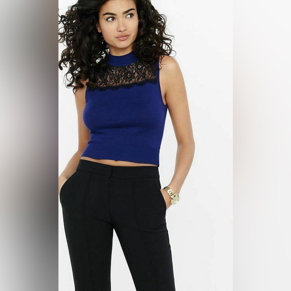 Express lace yoke mock neck sleeveless sweater